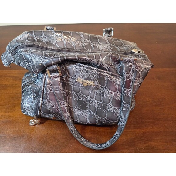 Kathy Van Zeeland Travel Duffle Bag Adjustable Strap Faux Crocodile Embossed - Picture 1 of 8